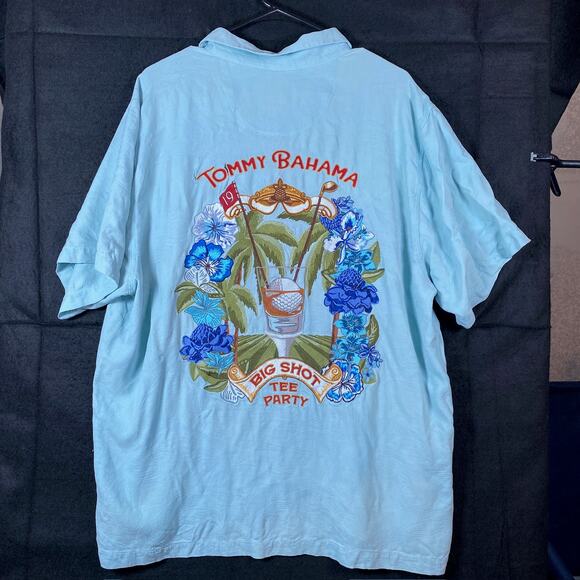 Tommy Bahama Mens Shirt Blue Hawaiian Camp 100% Silk Big Shot Tee Party XL - Picture 11 of 15